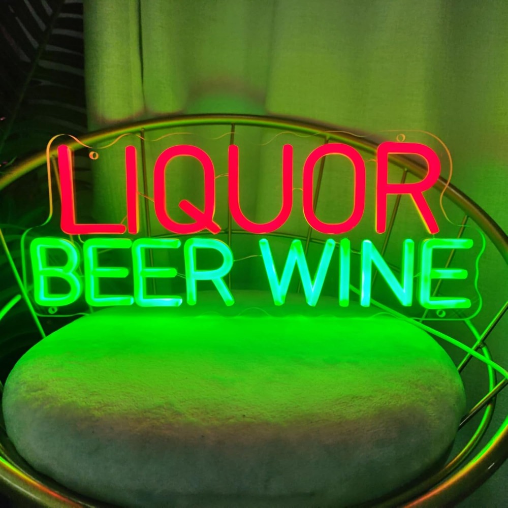 Wine Beer Liquor Store - ป้ายไฟนีออน LED สำหรับตกแต่งผนังร้านเหล้า เบียร์ ไวน์ ไฟนีออน