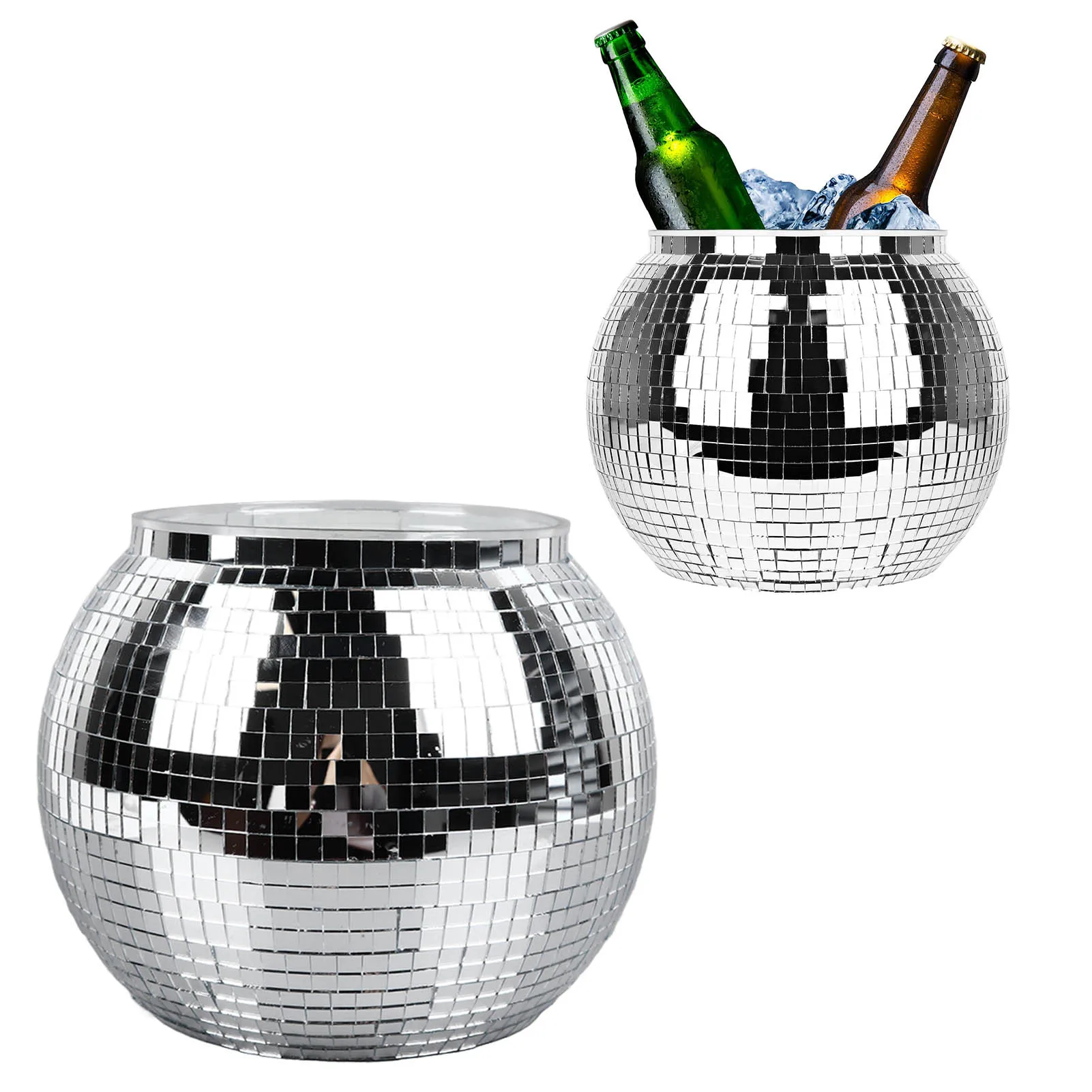 Ice Bucket Silver - Disco Ball ถังน้ําแข็งพลาสติกขนาดใหญ่ความจุ Party เครื่องดื่มถังสําหรับเบียร์ค็อกเทลไวน์ Silver