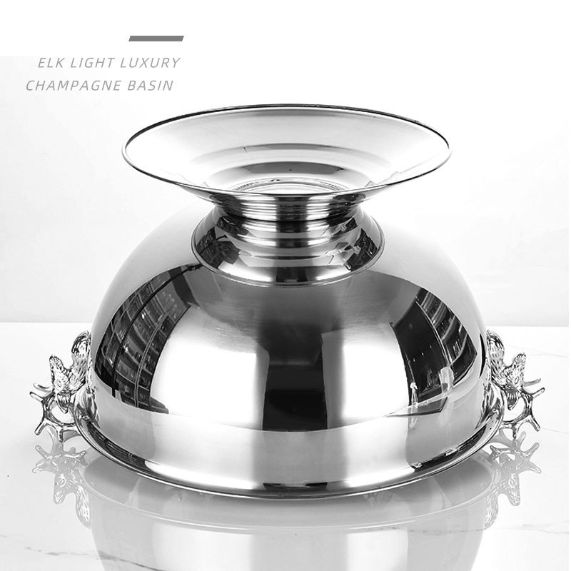 Ice Bucket Silver - สแตนเลสสตีลกวางหัวออกแบบแชมเปญอ่างล้างหน้าถังไวน์น้ําแข็งสําหรับ Home Party Bar ไนท์คลับ Decor