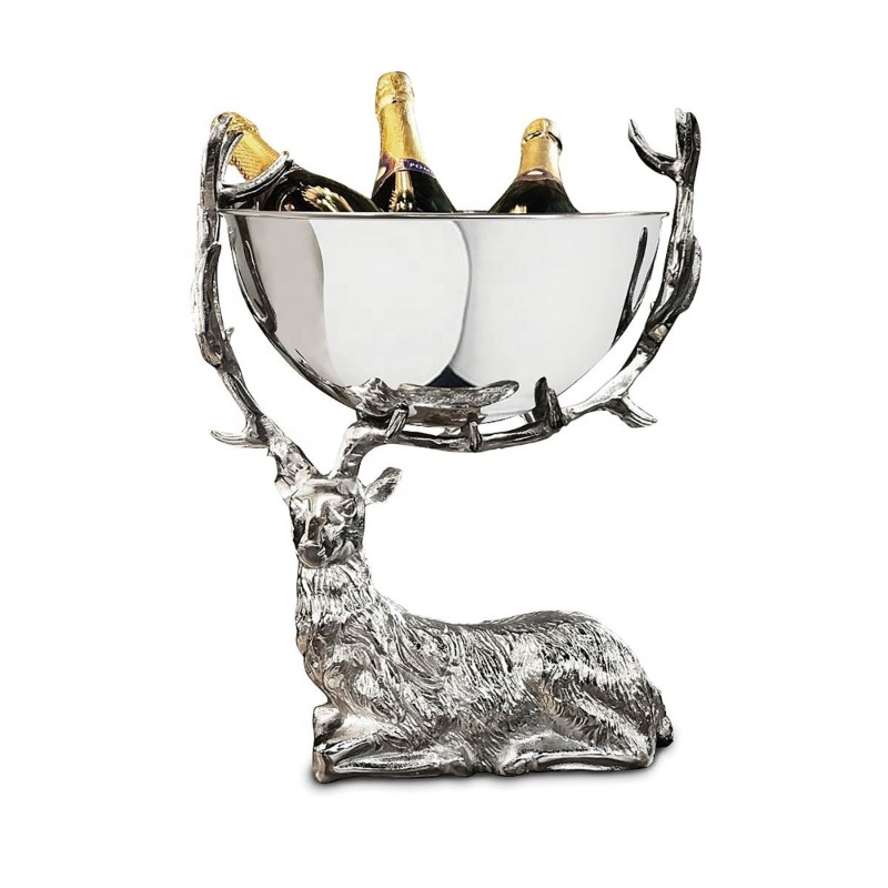 Ice Bucket Silver - ถังแช่ไวน์โลหะสีเงิน ดีไซน์โดดเด่นสะดุดตา รูปทรงกวาง พร้อมช่องใส่น้ำแข็ง